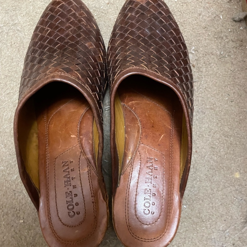 Cole Haan Brown Woven Leather Mules